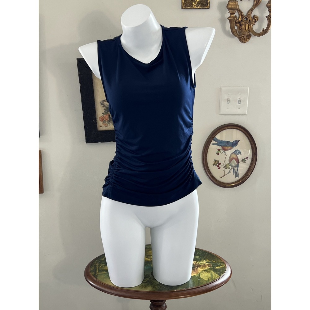 Derek Lam 10 Crosby Navy Blue Ruched Side Sleeveless Tank Top Blouse Size M NWT